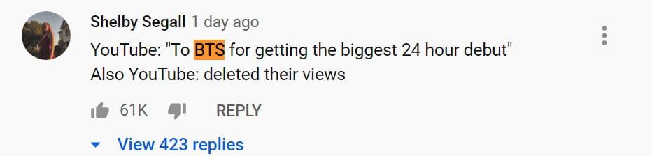 BTS YouTube comments