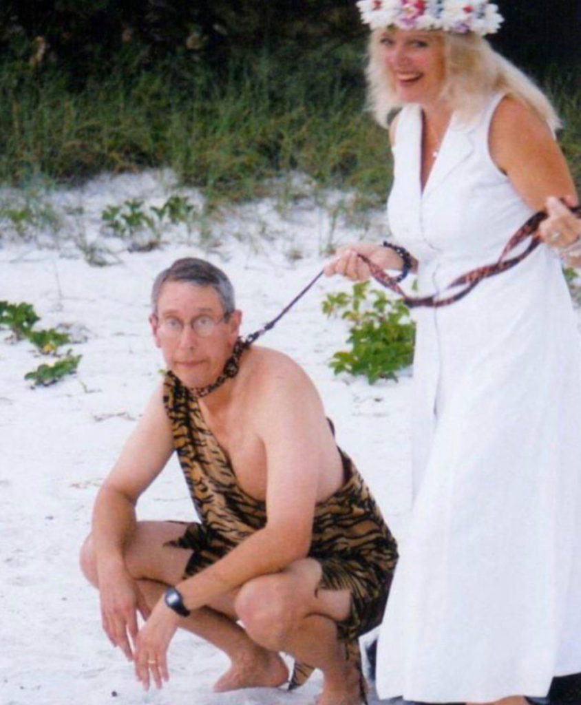 Carole Baskin with her current husband on a leash
