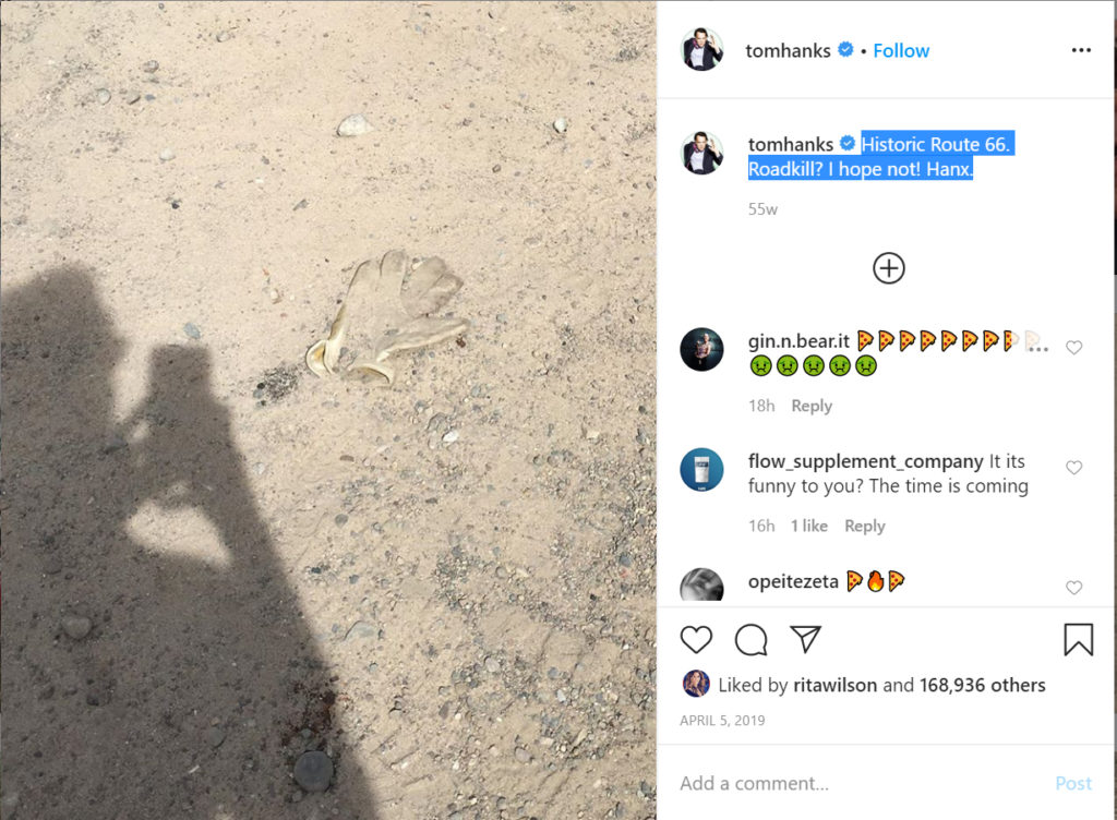 Tom Hanks visits Isaac Kappy death site and posts weird message on Instagram.