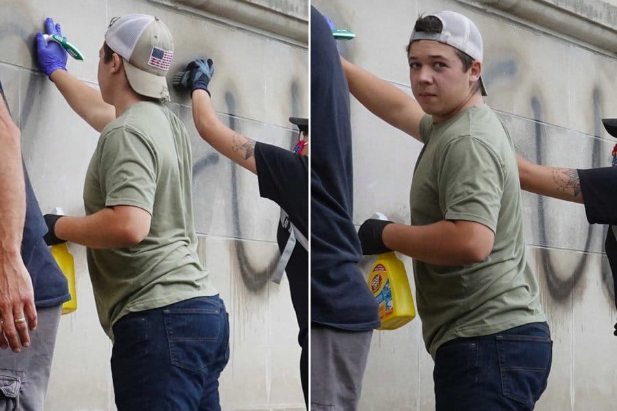Kyle cleaning graffiti