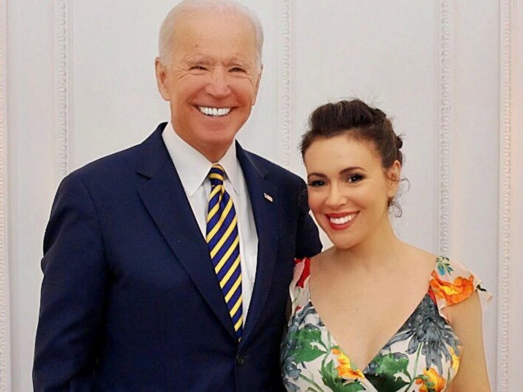 Alyssa Milano and Joe Biden