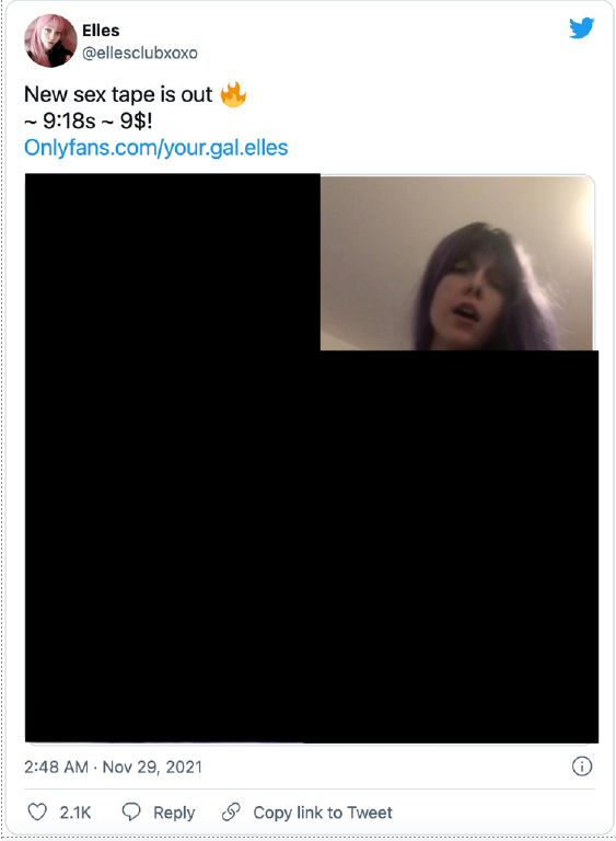 Twitter post from Novotna (or her trafficker)’s account referring to the video in question as the “sex tape.”  