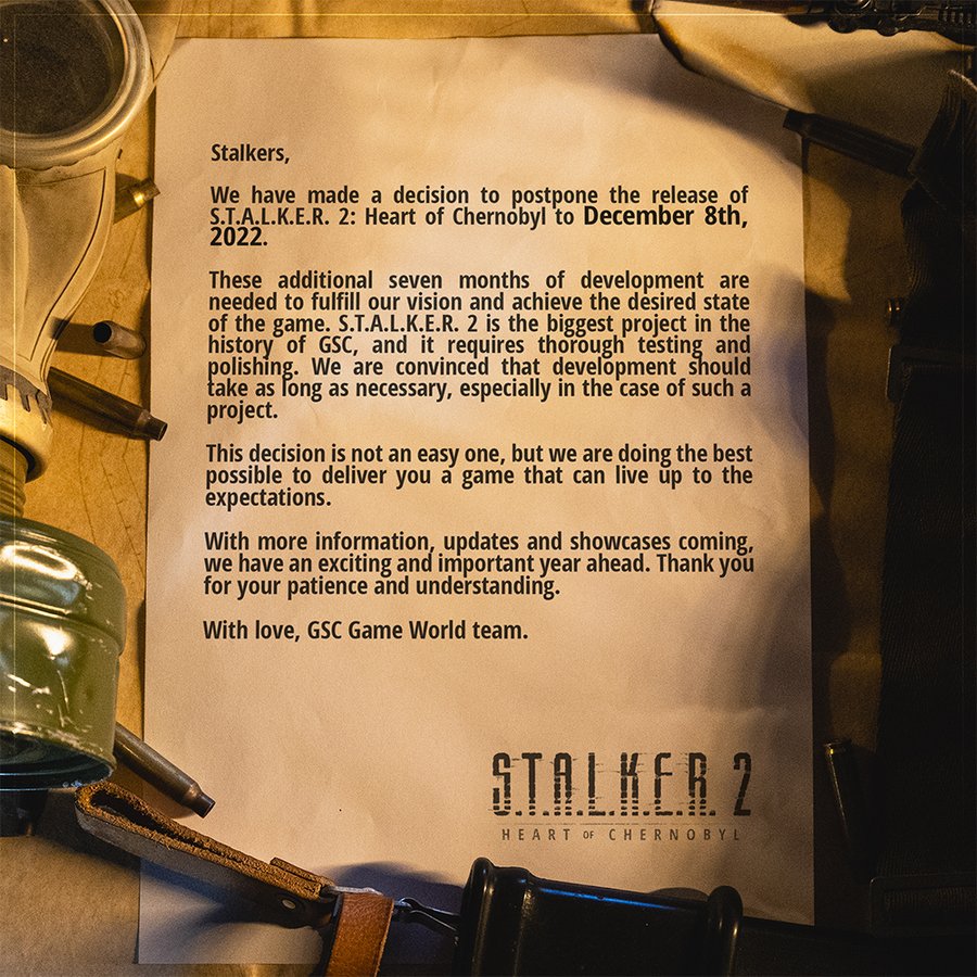 GSC announce Stalker 2 delay.