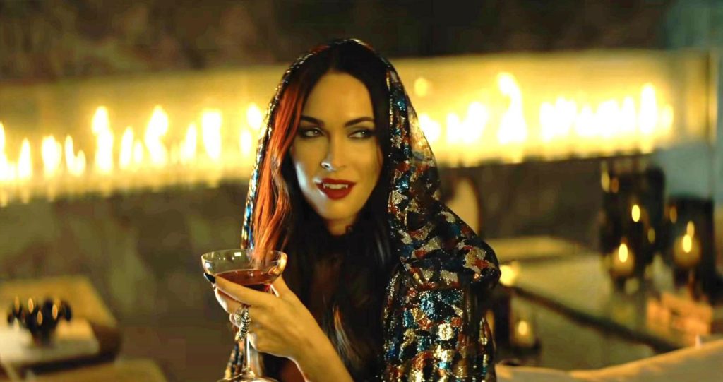 Just Megan Fox, the queen of vampires, casually drinking a blood martini.
