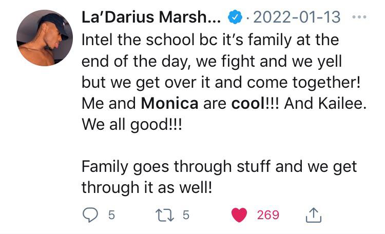 LaDarius calls Monica family.
