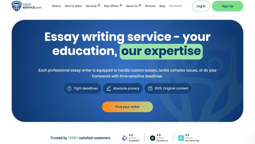 Front page of site.