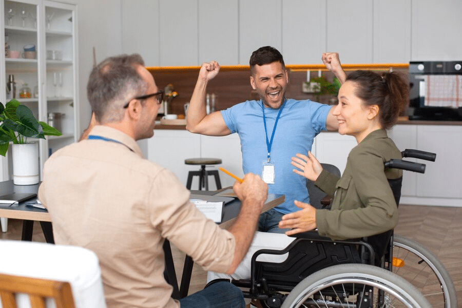 happy woman wheelchair