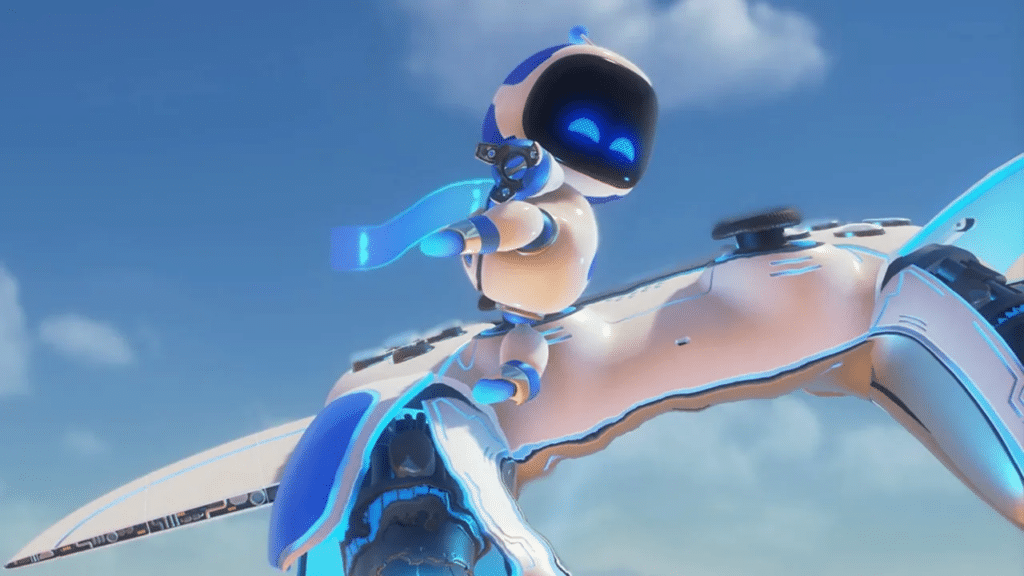 Astro Bot on a DualShock 5  flying