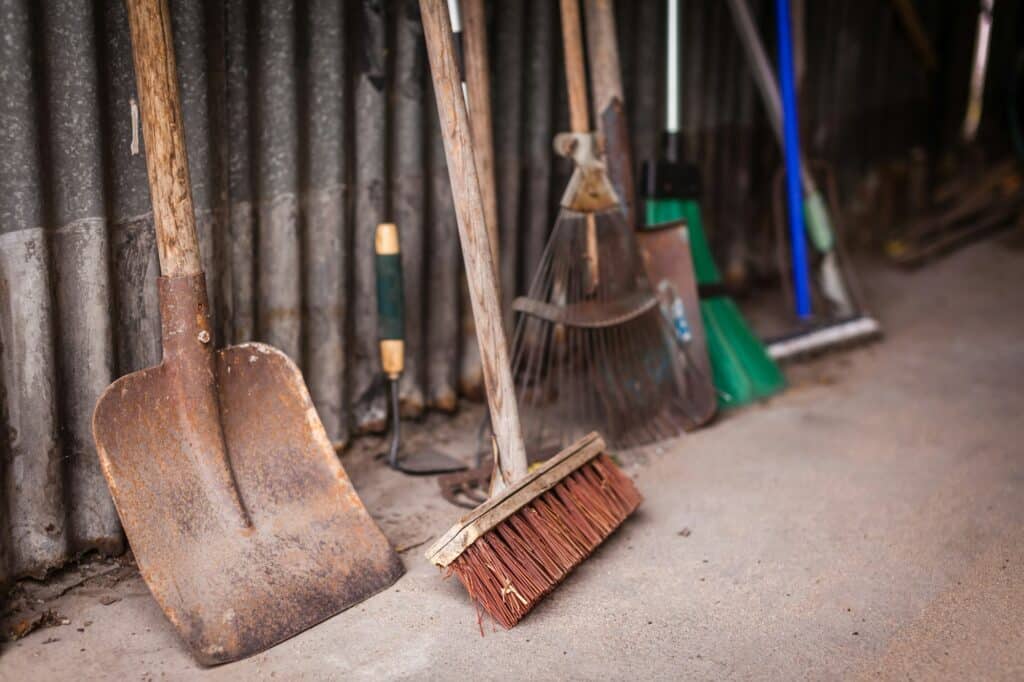 Garden tools in a shed
